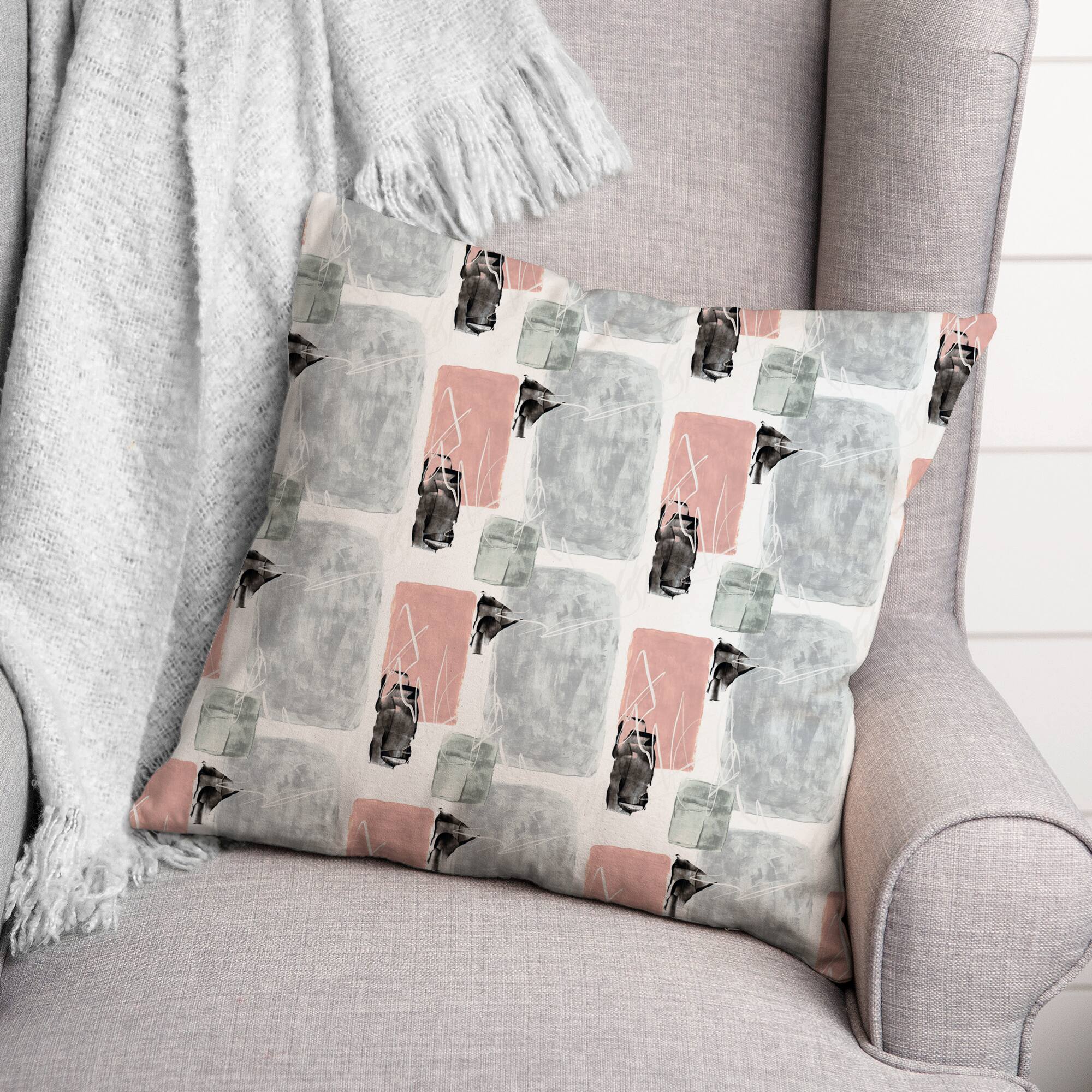 Blue and Pink Abstract 18" x 18" Throw Pillow